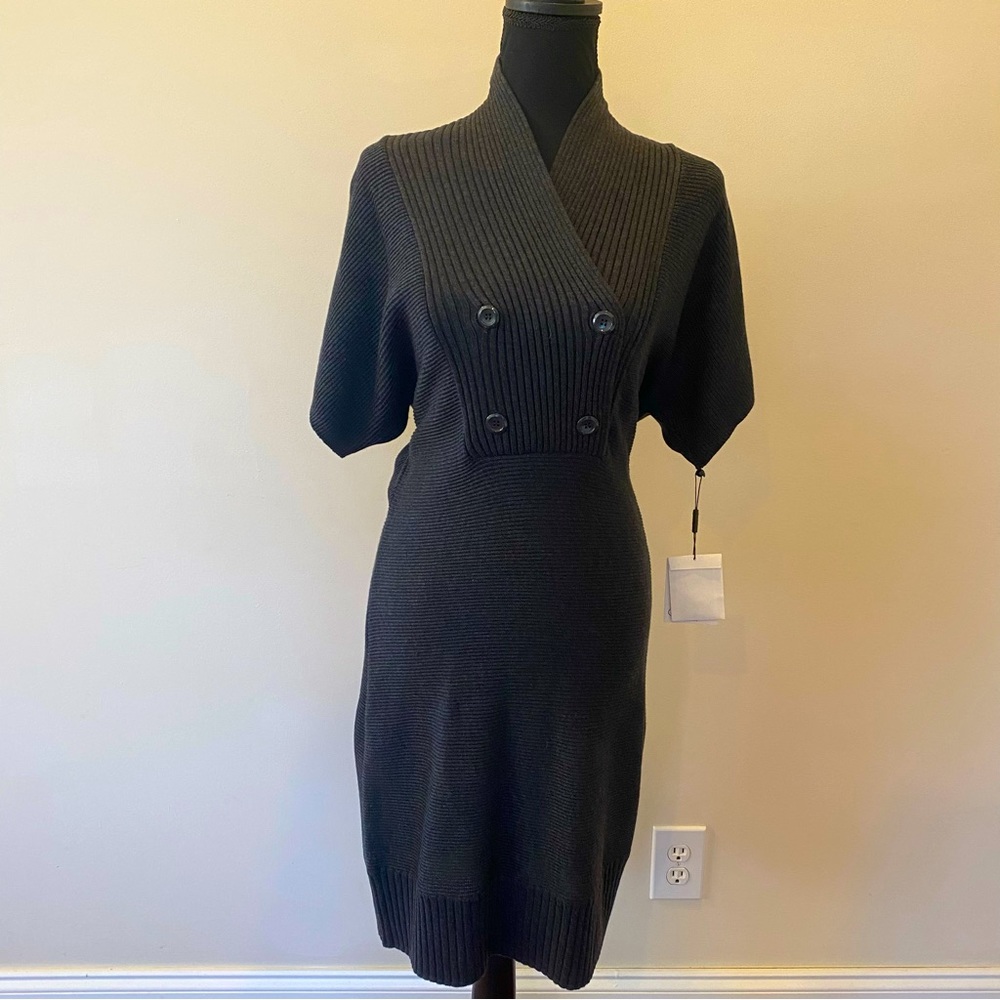 NWT Calvin Klein Charcoal Grey Short Sleeved Ribbed Sweater Dress Small